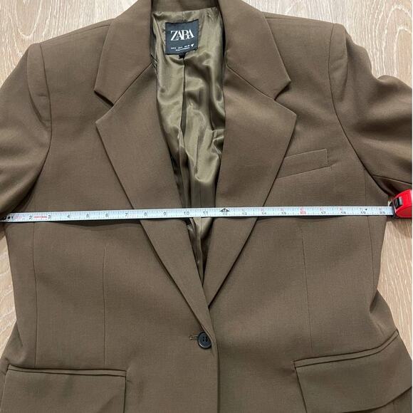 Zara Khaki Brown Basic V-neck Long Sleeve Button Blazer Jacket, size S - Picture 4 of 9